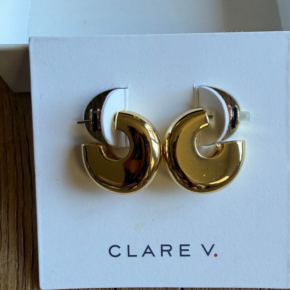 Clare V. Gold Statement Hoop Earrings NWT Chunky Sculptural Modern Jewelry - Picture 5 of 5